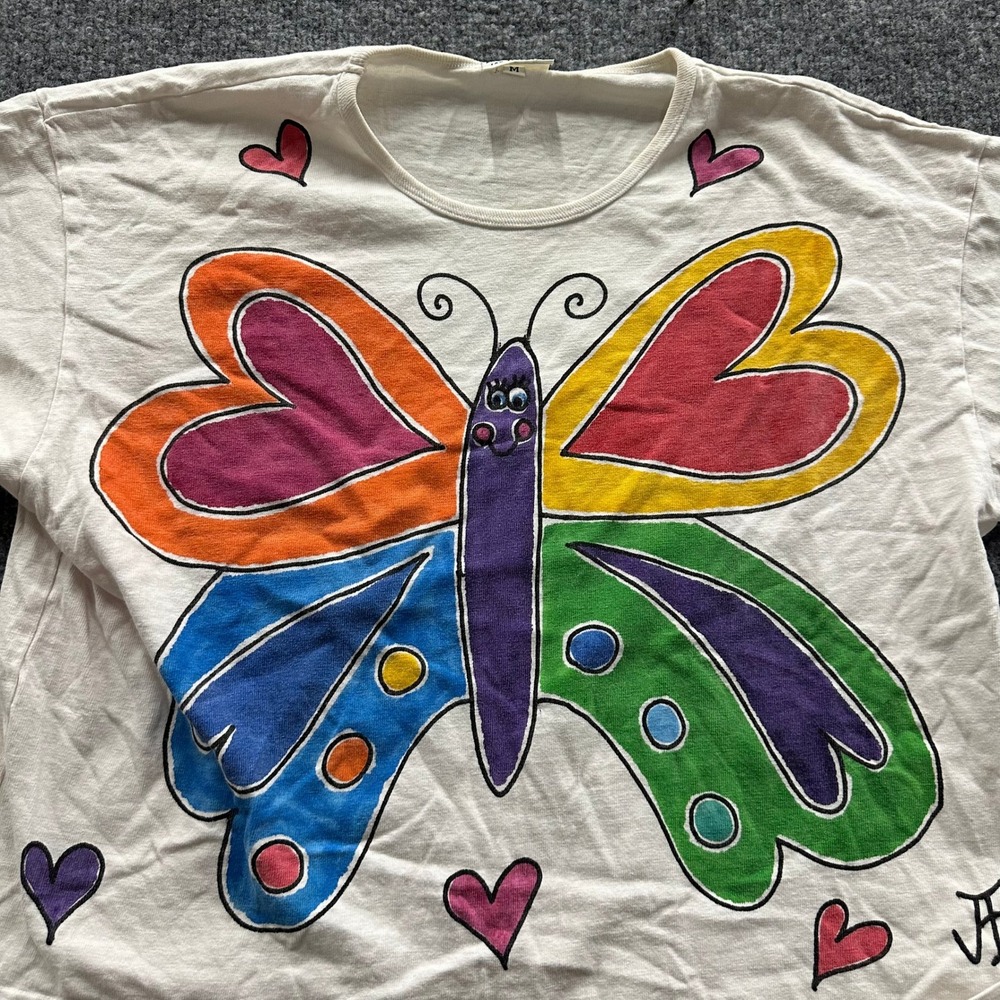 Pacific Cotton T-Shirt Womens Size M White Butterfly Graphic Boxy Cotton USA